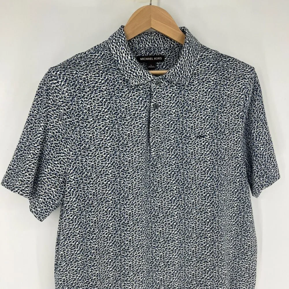Michael Kors Polo Shirt Mens Size L Short Sleeve Blue Abstract Camo Print - Picture 4 of 13